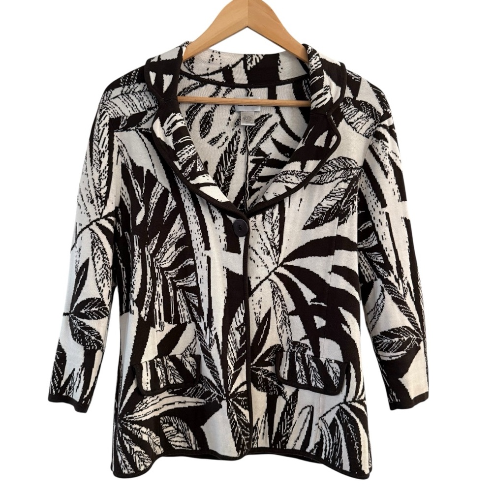 Chico's Cardigan Sweater Silk Blend Tropical Leaf Women’s Size Medium 8